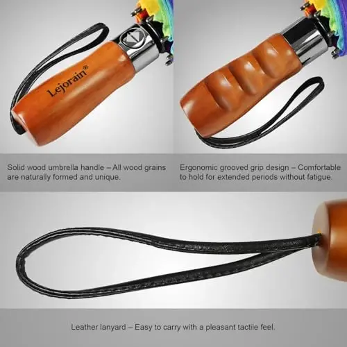 Lejorain Large Folding Golf Umbrella - Compact Mens Umbrellas Travel Rain and Windproof 54inch Collapsible Automatic Open Close Umbrella 210T Teflon Vented Double Canopy - 4