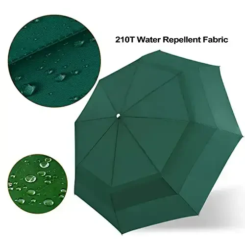 Lejorain Large Folding Golf Umbrella - Compact Mens Umbrellas Travel Rain and Windproof 54inch Collapsible Automatic Open Close Umbrella 210T Teflon Vented Double Canopy - 4