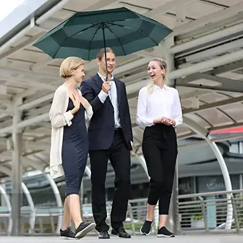 Lejorain Large Folding Golf Umbrella - Compact Mens Umbrellas Travel Rain and Windproof 54inch Collapsible Automatic Open Close Umbrella 210T Teflon Vented Double Canopy - 6