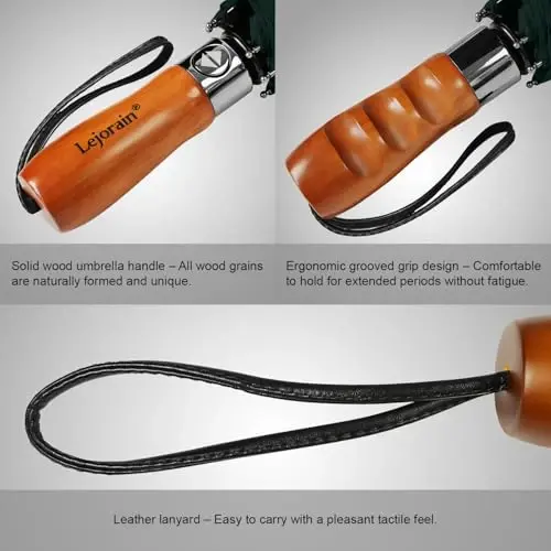 Lejorain Large Folding Golf Umbrella - Compact Mens Umbrellas Travel Rain and Windproof 54inch Collapsible Automatic Open Close Umbrella 210T Teflon Vented Double Canopy - 4