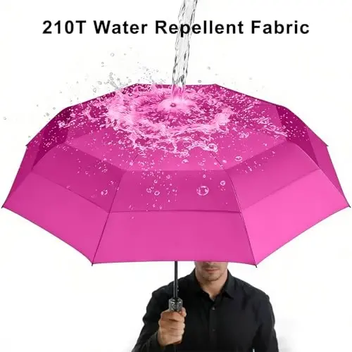 Lejorain Large Folding Golf Umbrella - Compact Mens Umbrellas Travel Rain and Windproof 54inch Collapsible Automatic Open Close Umbrella 210T Teflon Vented Double Canopy - 2
