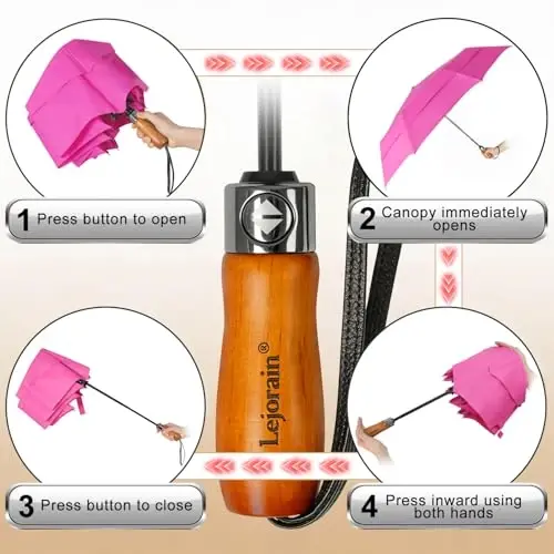 Lejorain Large Folding Golf Umbrella - Compact Mens Umbrellas Travel Rain and Windproof 54inch Collapsible Automatic Open Close Umbrella 210T Teflon Vented Double Canopy - 3