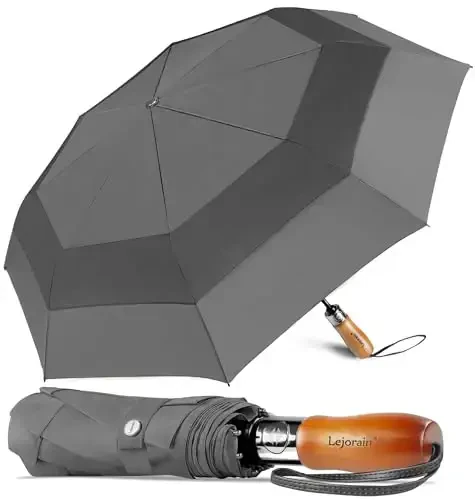 Lejorain Large Folding Golf Umbrella - Compact Mens Umbrellas Travel Rain and Windproof 54inch Collapsible Automatic Open Close Umbrella 210T Teflon Vented Double Canopy 