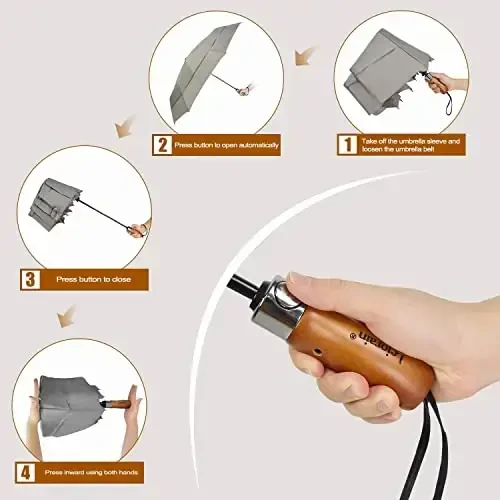 Lejorain Large Folding Golf Umbrella - Compact Mens Umbrellas Travel Rain and Windproof 54inch Collapsible Automatic Open Close Umbrella 210T Teflon Vented Double Canopy - 3