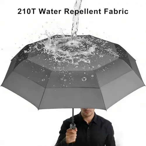 Lejorain Large Folding Golf Umbrella - Compact Mens Umbrellas Travel Rain and Windproof 54inch Collapsible Automatic Open Close Umbrella 210T Teflon Vented Double Canopy - LEJORAIN (1)