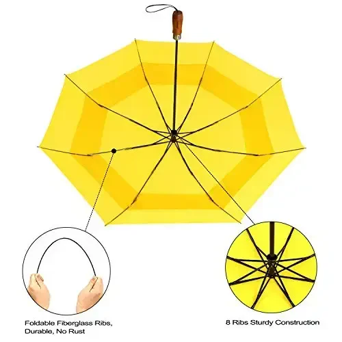 Lejorain Large Folding Golf Umbrella - Compact Mens Umbrellas Travel Rain and Windproof 54inch Collapsible Automatic Open Close Umbrella 210T Teflon Vented Double Canopy - 5