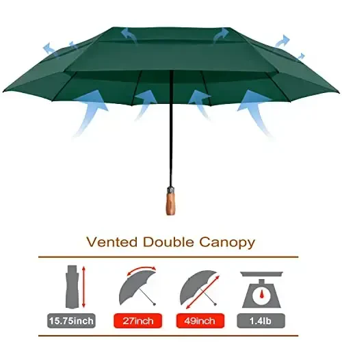 Lejorain Large Folding Golf Umbrella - Compact Mens Umbrellas Travel Rain and Windproof 54inch Collapsible Automatic Open Close Umbrella 210T Teflon Vented Double Canopy - LEJORAIN (1)