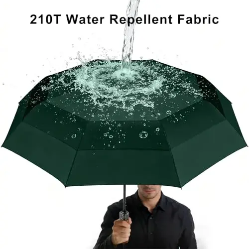Lejorain Large Folding Golf Umbrella - Compact Mens Umbrellas Travel Rain and Windproof 54inch Collapsible Automatic Open Close Umbrella 210T Teflon Vented Double Canopy - 2