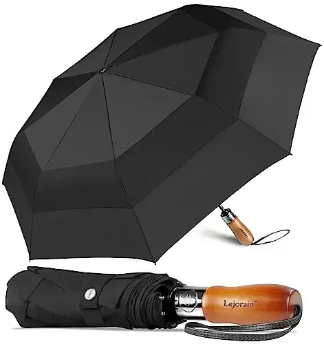 Lejorain Large Folding Golf Umbrella - Compact Mens Umbrellas Travel Rain and Windproof 54inch Collapsible Automatic Open Close Umbrella 210T Teflon Vented Double Canopy - LEJORAIN