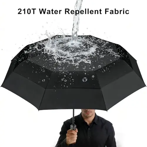 Lejorain Large Folding Golf Umbrella - Compact Mens Umbrellas Travel Rain and Windproof 54inch Collapsible Automatic Open Close Umbrella 210T Teflon Vented Double Canopy - 3