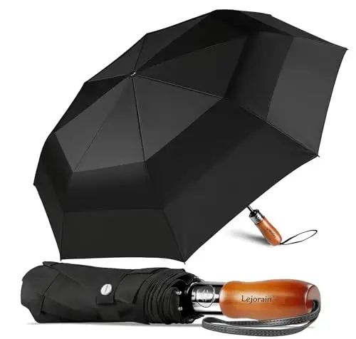Lejorain Large Folding Golf Umbrella - Compact Mens Umbrellas Travel Rain and Windproof 54inch Collapsible Automatic Open Close Umbrella 210T Teflon Vented Double Canopy 