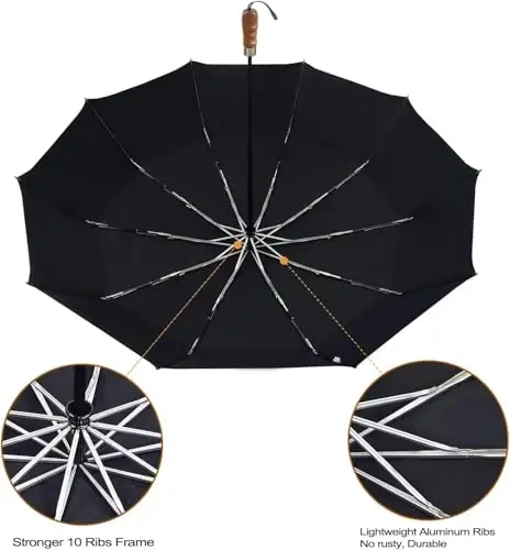 Lejorain Large Folding Golf Umbrella - Compact Mens Umbrellas Travel Rain and Windproof 54inch Collapsible Automatic Open Close Umbrella 210T Teflon Vented Double Canopy - 3