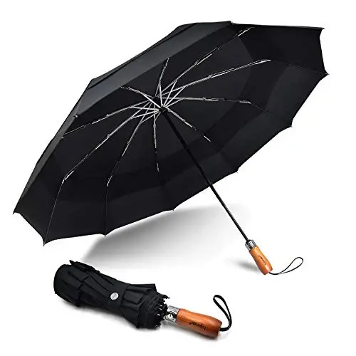 Lejorain Large Folding Golf Umbrella - Compact Mens Umbrellas Travel Rain and Windproof 54inch Collapsible Automatic Open Close Umbrella 210T Teflon Vented Double Canopy - 5