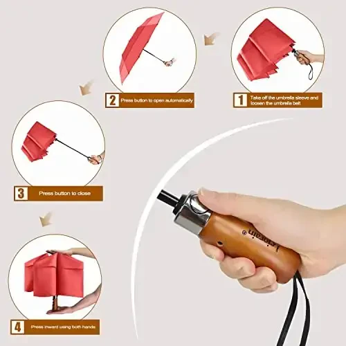 Lejorain Large Folding Golf Umbrella - Compact Mens Umbrellas Travel Rain and Windproof 54inch Collapsible Automatic Open Close Umbrella 210T Teflon Vented Double Canopy - 3