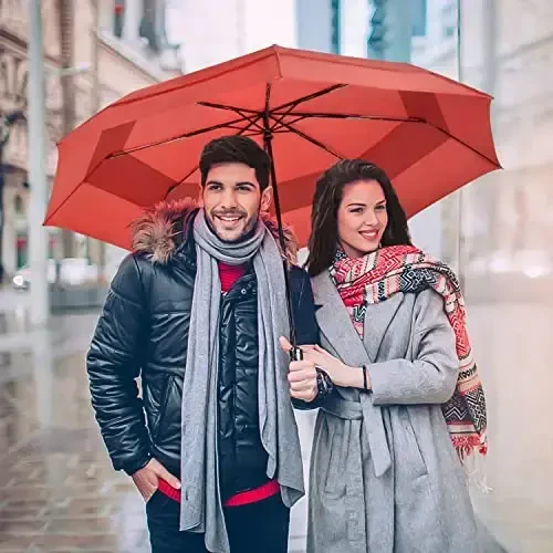 Lejorain Large Folding Golf Umbrella - Compact Mens Umbrellas Travel Rain and Windproof 54inch Collapsible Automatic Open Close Umbrella 210T Teflon Vented Double Canopy - 5