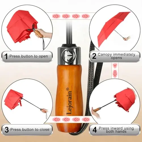 Lejorain Large Folding Golf Umbrella - Compact Mens Umbrellas Travel Rain and Windproof 54inch Collapsible Automatic Open Close Umbrella 210T Teflon Vented Double Canopy - LEJORAIN (1)