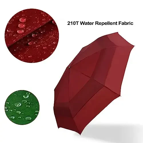 Lejorain Large Folding Golf Umbrella - Compact Mens Umbrellas Travel Rain and Windproof 54inch Collapsible Automatic Open Close Umbrella 210T Teflon Vented Double Canopy - 4