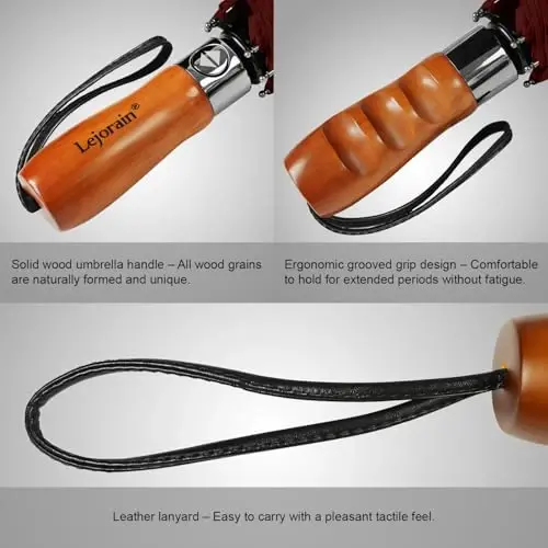 Lejorain Large Folding Golf Umbrella - Compact Mens Umbrellas Travel Rain and Windproof 54inch Collapsible Automatic Open Close Umbrella 210T Teflon Vented Double Canopy - 4