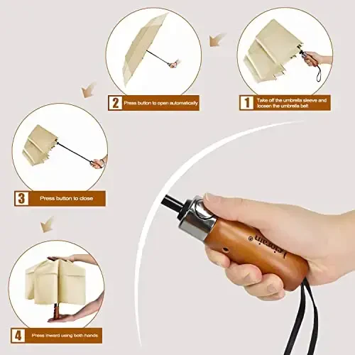 Lejorain Large Folding Golf Umbrella - Compact Mens Umbrellas Travel Rain and Windproof 54inch Collapsible Automatic Open Close Umbrella 210T Teflon Vented Double Canopy - 3