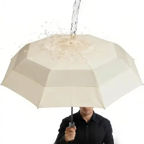 Lejorain Large Folding Golf Umbrella - Compact Mens Umbrellas Travel Rain and Windproof 54inch Collapsible Automatic Open Close Umbrella 210T Teflon Vented Double Canopy - LEJORAIN (1)