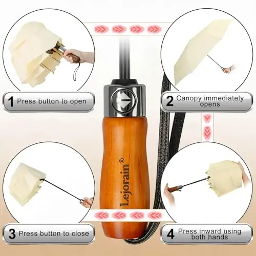 Lejorain Large Folding Golf Umbrella - Compact Mens Umbrellas Travel Rain and Windproof 54inch Collapsible Automatic Open Close Umbrella 210T Teflon Vented Double Canopy - 3