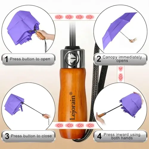 Lejorain Large Folding Golf Umbrella - Compact Mens Umbrellas Travel Rain and Windproof 54inch Collapsible Automatic Open Close Umbrella 210T Teflon Vented Double Canopy - 4