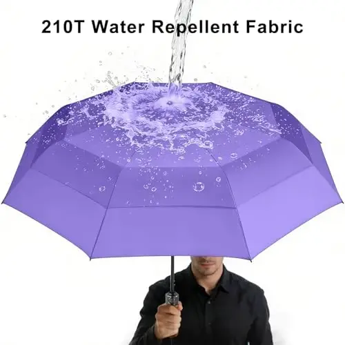 Lejorain Large Folding Golf Umbrella - Compact Mens Umbrellas Travel Rain and Windproof 54inch Collapsible Automatic Open Close Umbrella 210T Teflon Vented Double Canopy - 2
