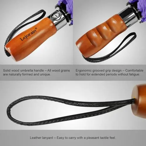 Lejorain Large Folding Golf Umbrella - Compact Mens Umbrellas Travel Rain and Windproof 54inch Collapsible Automatic Open Close Umbrella 210T Teflon Vented Double Canopy - 5