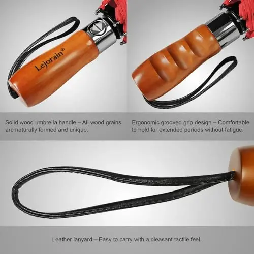 Lejorain Large katlanadigan golf soyaboni - ixcham erkaklar soyabonlari Sayohat uchun yomg'ir va shamolga chidamli 54 dyuymli yig'ma avtomatik ochiladigan yopiladigan soyabon 210T Teflon ventilyatsiyali qo'sh qavatli gumbaz - 4