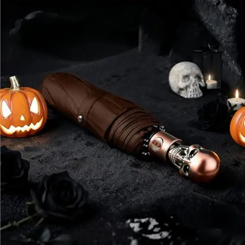 Lejorain Mens Black Skull Soybon - Avtomatik Qimmatbaho Sayohat Shamolga Chidamli Soybon Kompakt - Kattalar uchun Portativ Kuchli Yengil Yomg'ir Soyboni - 1