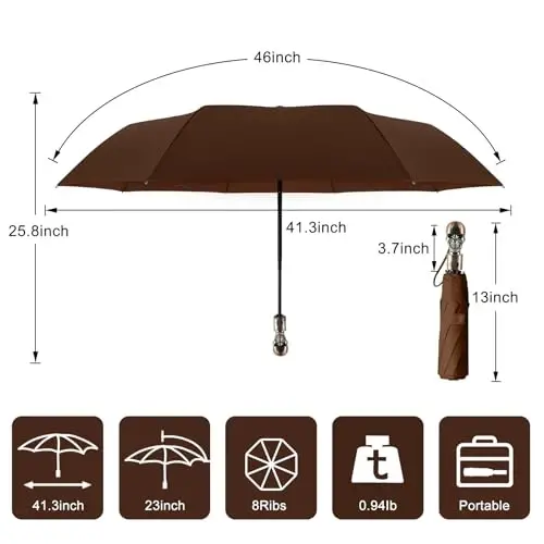 Lejorain Mens Black Skull Soybon - Avtomatik Qimmatbaho Sayohat Shamolga Chidamli Soybon Kompakt - Kattalar uchun Portativ Kuchli Yengil Yomg'ir Soyboni - 2