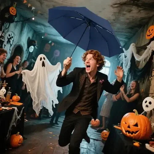 Lejorain Mens Black Skull Umbrella - Automatic Luxury Travel Windproof Umbrella Compact - Portable Strong Lightweight Rain Umbrella for Adults - 5