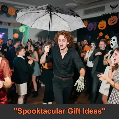 Lejorain Mens Black Skull Umbrella - Automatic Luxury Travel Windproof Umbrella Compact - Portable Strong Lightweight Rain Umbrella for Adults - 5