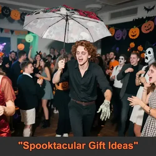 Lejorain Mens Black Skull Umbrella - Automatic Luxury Travel Windproof Umbrella Compact - Portable Strong Lightweight Rain Umbrella for Adults - 5