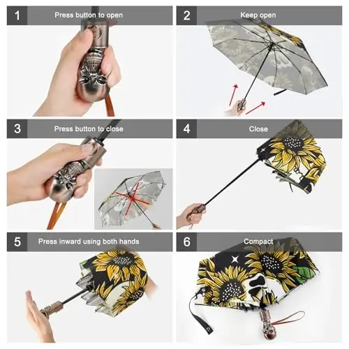 Lejorain Mens Black Skull Umbrella - Automatic Luxury Travel Windproof Umbrella Compact - Portable Strong Lightweight Rain Umbrella for Adults - 4