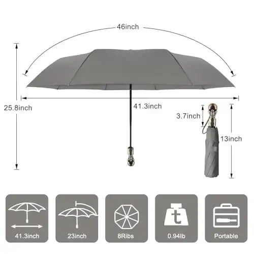 Lejorain Mens Black Skull Umbrella - Automatic Luxury Travel Windproof Umbrella Compact - Portable Strong Lightweight Rain Umbrella for Adults - 2