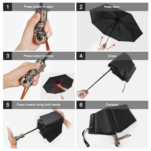 Lejorain Mens Black Skull Umbrella - Automatic Luxury Travel Windproof Umbrella Compact - Portable Strong Lightweight Rain Umbrella for Adults - 4