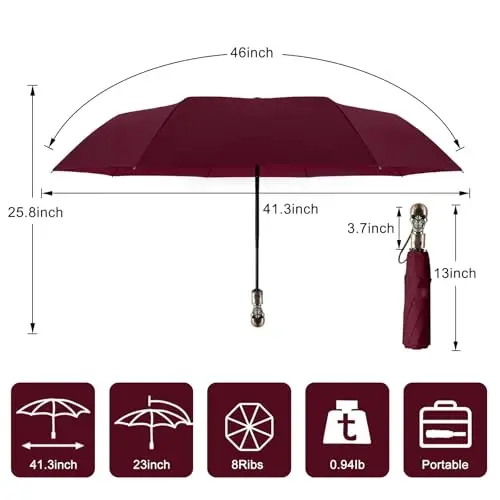 Lejorain Mens Black Skull Umbrella - Avtomatik hashamatli sayohat shamoldan himoya qiluvchi soyabon ixcham - Kattalar uchun portativ kuchli yengil vaznli yomg'ir soyaboni - 3
