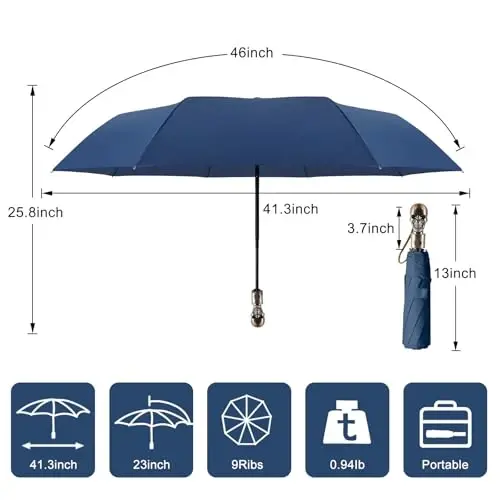 Lejorain Mens Black Skull Umbrella - Avtomatik hashamatli sayohat shamoldan himoya qiluvchi soyabon ixcham - Kattalar uchun portativ kuchli yengil vaznli yomg'ir soyaboni - 2