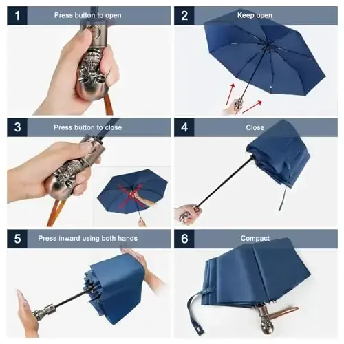 Lejorain Mens Black Skull Umbrella - Avtomatik hashamatli sayohat shamoldan himoya qiluvchi soyabon ixcham - Kattalar uchun portativ kuchli yengil vaznli yomg'ir soyaboni - 4