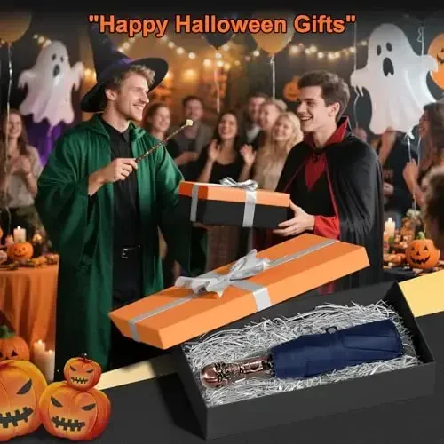 Lejorain Mens Black Skull Umbrella - Avtomatik hashamatli sayohat shamoldan himoya qiluvchi soyabon ixcham - Kattalar uchun portativ kuchli yengil vaznli yomg'ir soyaboni - 6