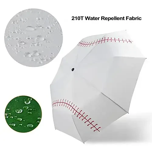 Lejorain White Baseball Umbrella Compact - Portable Windproof Travel Folding Sports Umbrellas Auto Open Baseball - 4