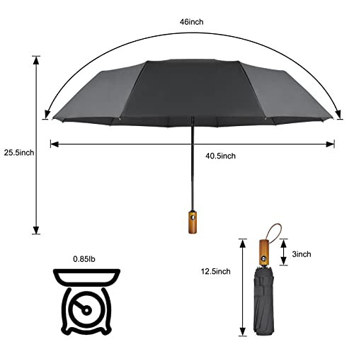 Lejorain Windproof Travel Folding Umbrella - 10 Ribs Automatic Collapsible Wind Resistant Black Umbrellas - Compact Rain Umbrella for Backpack - 2