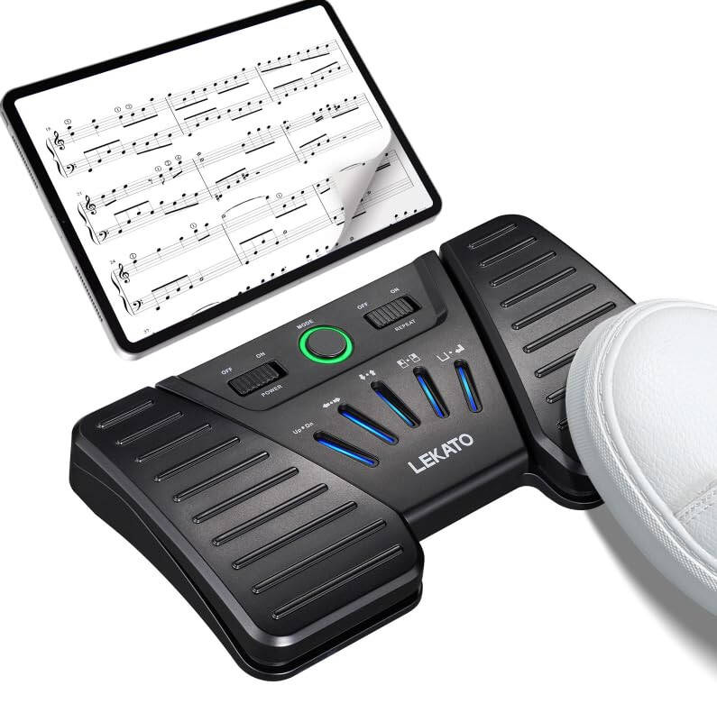 LEKATO Bluetooth Wireless Page Turner Pedal Music Page Turner for iPad Tablets Page Turning, Rechargeable Hands-Free Page Turner Pedal for Playing Instruments App Controller Anti-slip Foot Switches - 2