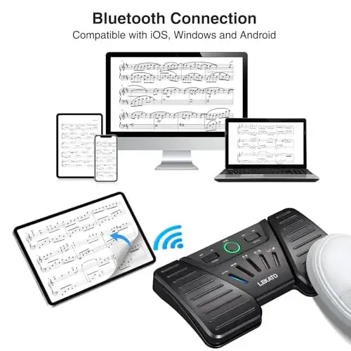 LEKATO Bluetooth Wireless Page Turner Pedal Music Page Turner for iPad Tablets Page Turning, Rechargeable Hands-Free Page Turner Pedal for Playing Instruments App Controller Anti-slip Foot Switches - LEKATO (1)