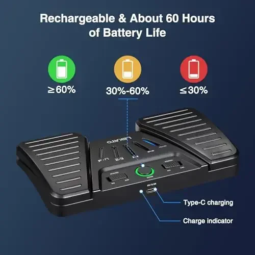 LEKATO Bluetooth Wireless Page Turner Pedal Music Page Turner for iPad Tablets Page Turning, Rechargeable Hands-Free Page Turner Pedal for Playing Instruments App Controller Anti-slip Foot Switches - 6