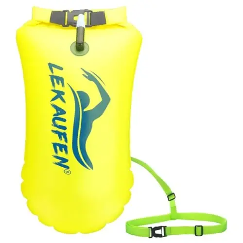LeKaufen Swim Buoy for Open Water, 20L Swim Safety Float Waterproof Dry Bag for Swimmers Triathletes Kayakers Snorkelers, Swimming Pull Buoy for Safer Swim Training (Light Yellow) - 1