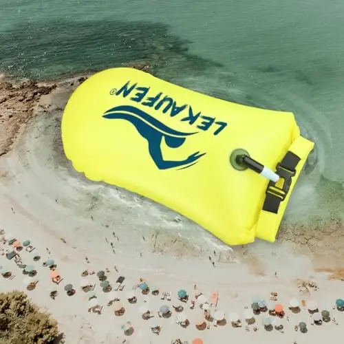 LeKaufen Swim Buoy for Open Water, 20L Swim Safety Float Waterproof Dry Bag for Swimmers Triathletes Kayakers Snorkelers, Swimming Pull Buoy for Safer Swim Training (Light Yellow) - 6