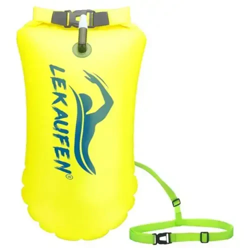 LeKaufen Swim Buoy for Open Water, 20L Swim Safety Float Waterproof Dry Bag for Swimmers Triathletes Kayakers Snorkelers, Swimming Pull Buoy for Safer Swim Training (Light Yellow) 