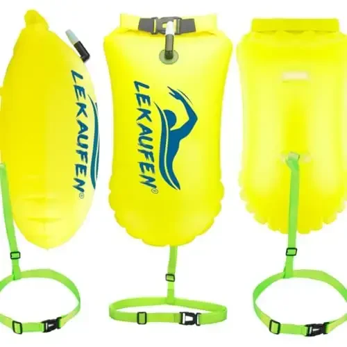LeKaufen Swim Buoy for Open Water, 20L Swim Safety Float Waterproof Dry Bag for Swimmers Triathletes Kayakers Snorkelers, Swimming Pull Buoy for Safer Swim Training (Light Yellow) - 3